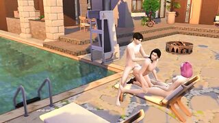 A hairy man joined a sucking couple by the pool - 9 image