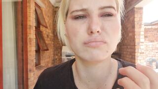Close up view of pale blonde picking, blowing her nose, snot play - 14 image