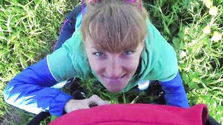 Risky outdoor blowjob and cum in mouth in the park. Amateur couple. Pov - 2 image