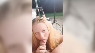 Outdoor blowjob by the fireplace in heels - 11 image