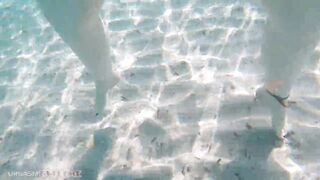 Underwater Footjob Sex & Nipple Squeezing POV at Public Beach - Big Natural Tits PAWG BBW Wife Being Kinky on Vacation - 12 image