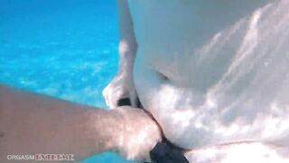 Underwater Footjob Sex & Nipple Squeezing POV at Public Beach - Big Natural Tits PAWG BBW Wife Being Kinky on Vacation - 13 image