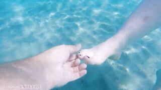 Underwater Footjob Sex & Nipple Squeezing POV at Public Beach - Big Natural Tits PAWG BBW Wife Being Kinky on Vacation - 15 image