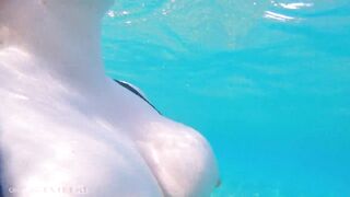 Underwater Footjob Sex & Nipple Squeezing POV at Public Beach - Big Natural Tits PAWG BBW Wife Being Kinky on Vacation - 4 image