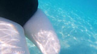 Underwater Footjob Sex & Nipple Squeezing POV at Public Beach - Big Natural Tits PAWG BBW Wife Being Kinky on Vacation - 5 image