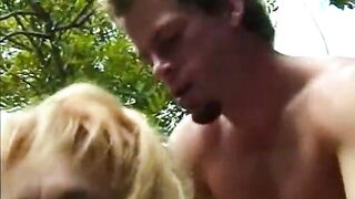 Blonde laid outside gets pussy finger fucked by guy - 15 image