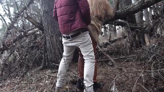Outdoor sex with redhead teen in winter forest. Risky public fuck - 15 image