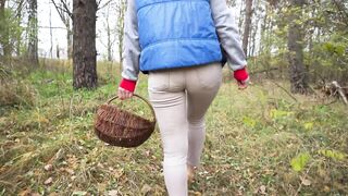 Girl In Tight White Jeans Collection Mushrooms In The Woods 4K - 14 image