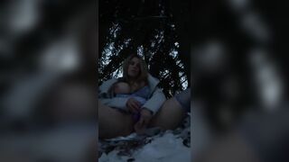 Blonde MILF Playing with Tight Wet Pussy Outside in the Snow - Solo Female Masturbaton - 14 image