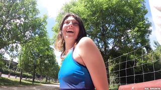 Slut cock craving jogger is cheating on her boyfriend with 2 strangers she met on the street!!! - 3 image
