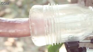 Warm morning outdoors milking my swollen cock with my fleshlight - 11 image