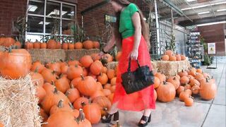 Longpussy, Sheer orange Skirt, Tight green Tee, Heavy Piercings with Lights. Happy Fall! - 10 image