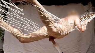 *** NEW EDIT *** 2017-08 / Crazy, creative hands-free Fleshlight masturbation in a net hammock - 7 image