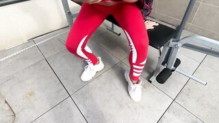 Workout in yoga pants make me fuck her on public balcony - 5 image