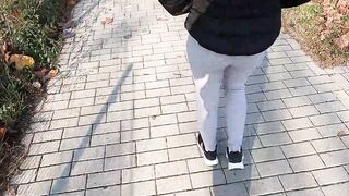 I couldn't wait any longer. I Cum in my Girlfriend Panties on the Street. - 2 image