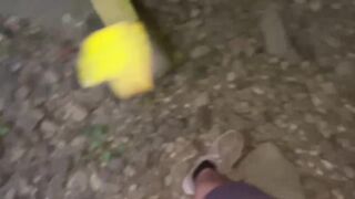 Chubby Guy with Small Penis Pissing Outdoors Under A Bridge - Solo Male Pissing POV - 10 image