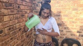 Pouring water on my white shirt to show off my dark desi nipple stands, playing with my boob, nipples - 2 image