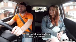 Redhead chubby public outdoor fucked in car by driving tutor - 5 image