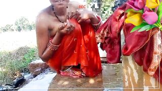 Rati bhabhi was taking bath outside, husband's cock stood up and he went home and fucked Rati bhabhi - 2 image