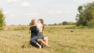 Beautiful Teen Couple in Love Passionately Kissing on the field - 6 image
