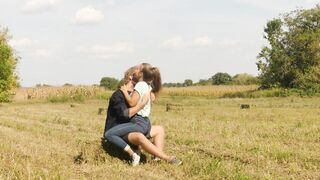 Beautiful Teen Couple in Love Passionately Kissing on the field - 7 image