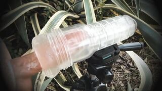 Draining every drop of sweet nectar from my swollen cock in my garden. - 7 image