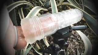 Draining every drop of sweet nectar from my swollen cock in my garden. - 9 image