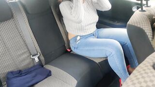 Busy worker in red heels and jeans masturbates her pussy and ass in a car uber - 4 image