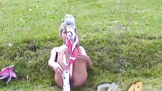 Ellie masturbating outdoors in solo action - 10 image